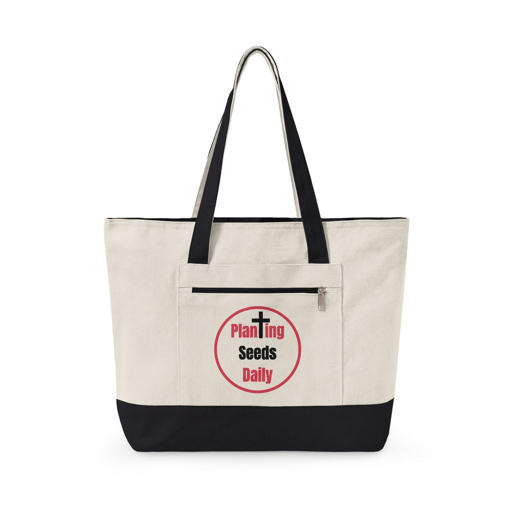 Planting Seeds Daily | Christian Zippered Canvas Tote | Jesus Cross Inspirational Gift for Her