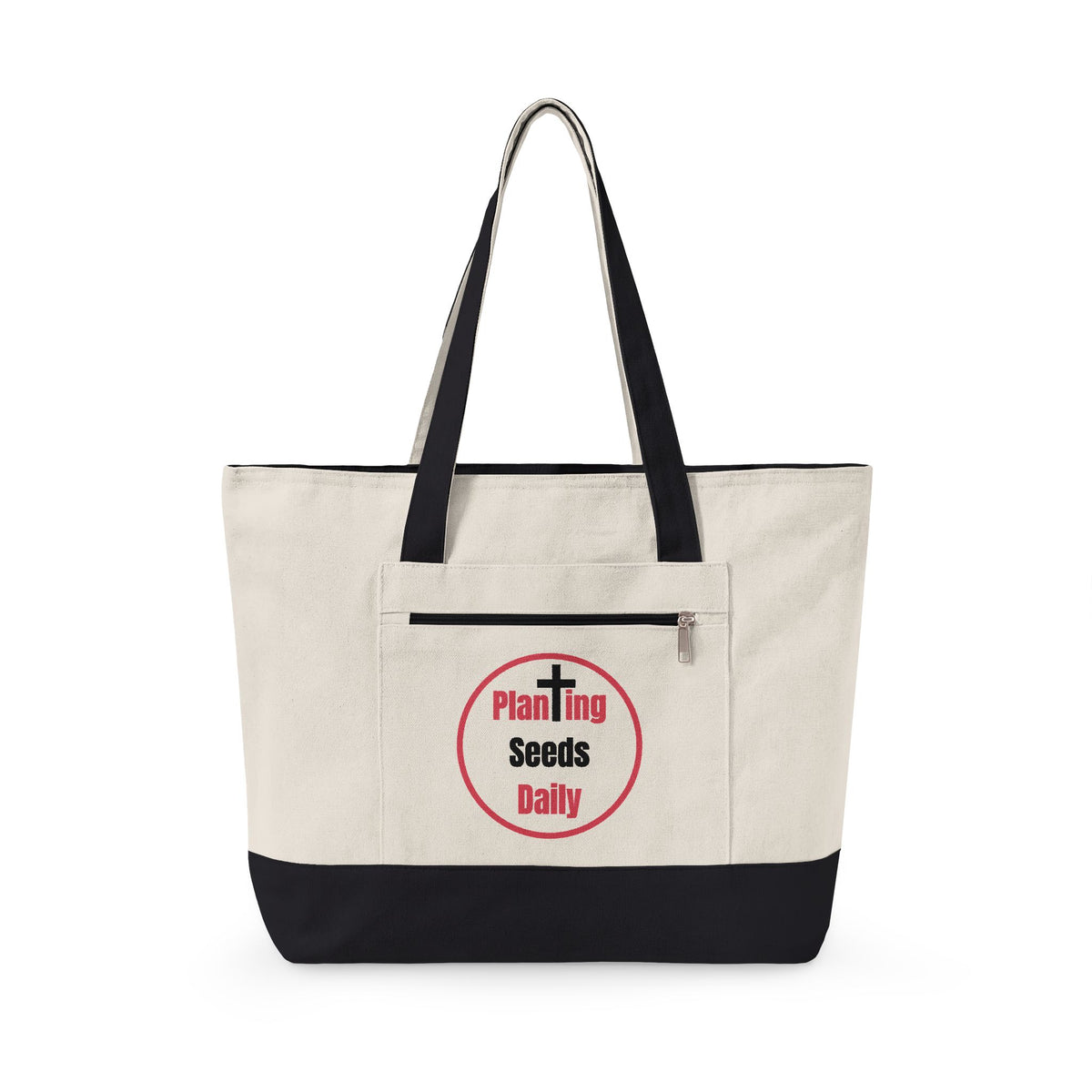 Planting Seeds Daily | Christian Zippered Canvas Tote | Jesus Cross Inspirational Gift for Her