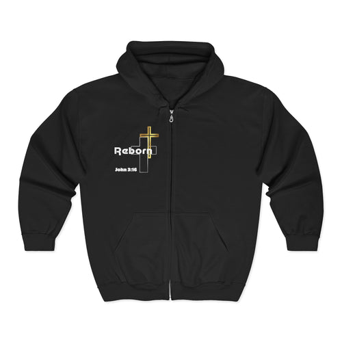 Christian Apparel Hoodie | “Reborn” Faith Full Zip Hoodie | Soft, Inspirational Unisex Hoodie for Men & Women