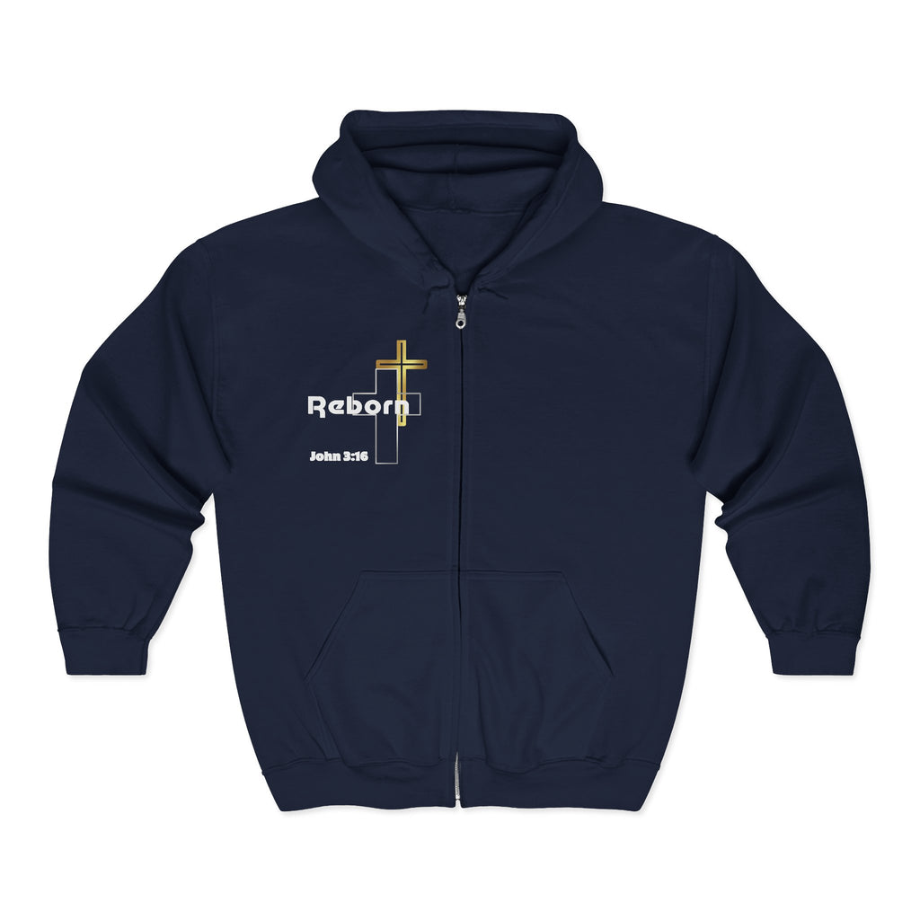 Christian Apparel Hoodie | “Reborn” Faith Full Zip Hoodie | Soft, Inspirational Unisex Hoodie for Men & Women