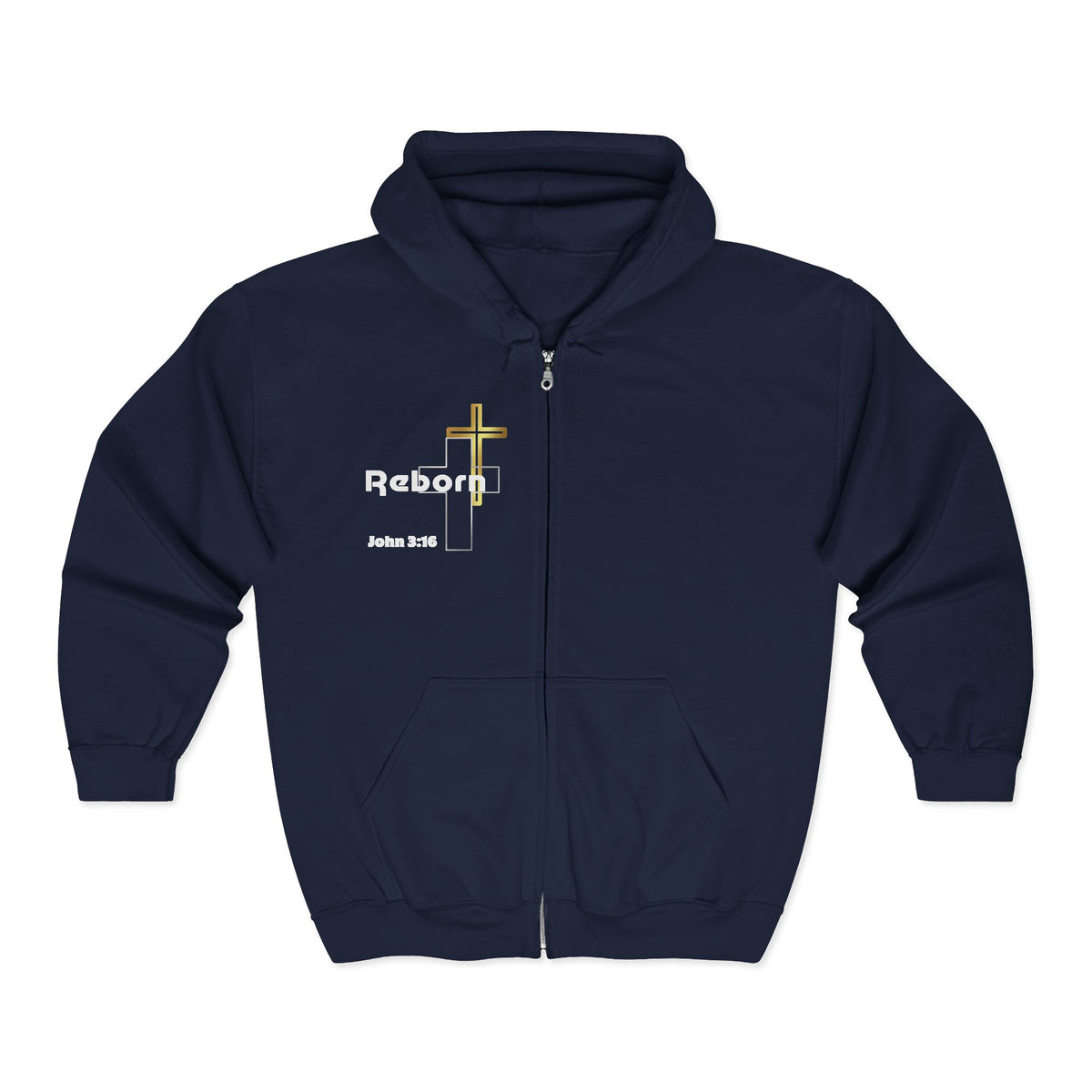 Christian Apparel Hoodie | “Reborn” Faith Full Zip Hoodie | Soft, Inspirational Unisex Hoodie for Men & Women