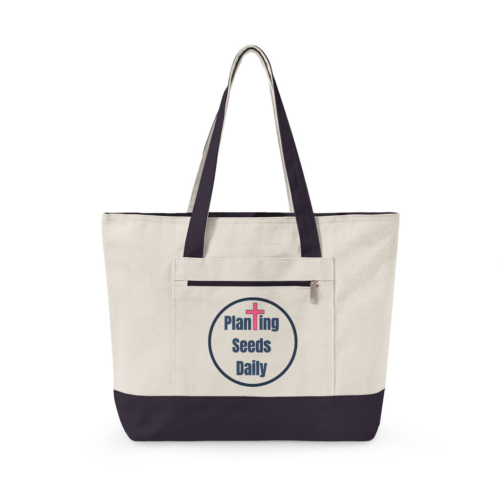 Planting Seeds Daily | Christian Zippered Canvas Tote | Jesus Cross Inspirational Gift for Her