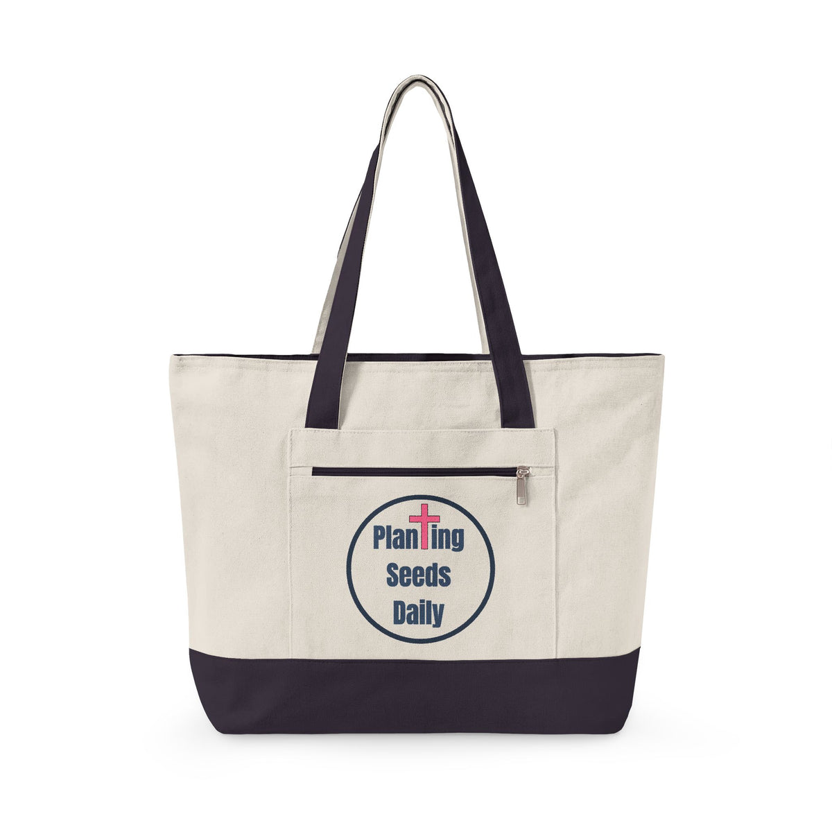 Planting Seeds Daily | Christian Zippered Canvas Tote | Jesus Cross Inspirational Gift for Her