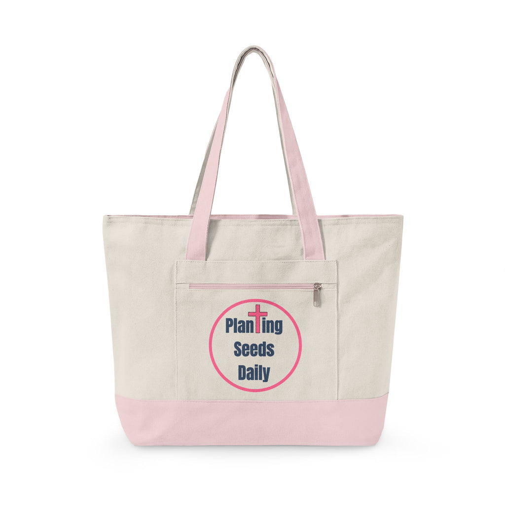 Planting Seeds Daily | Christian Zippered Canvas Tote | Jesus Cross Inspirational Gift for Her