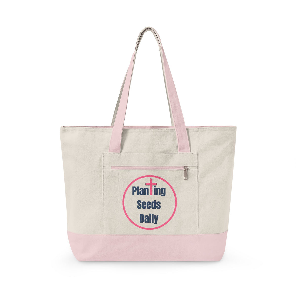 Planting Seeds Daily | Christian Zippered Canvas Tote | Jesus Cross Inspirational Gift for Her