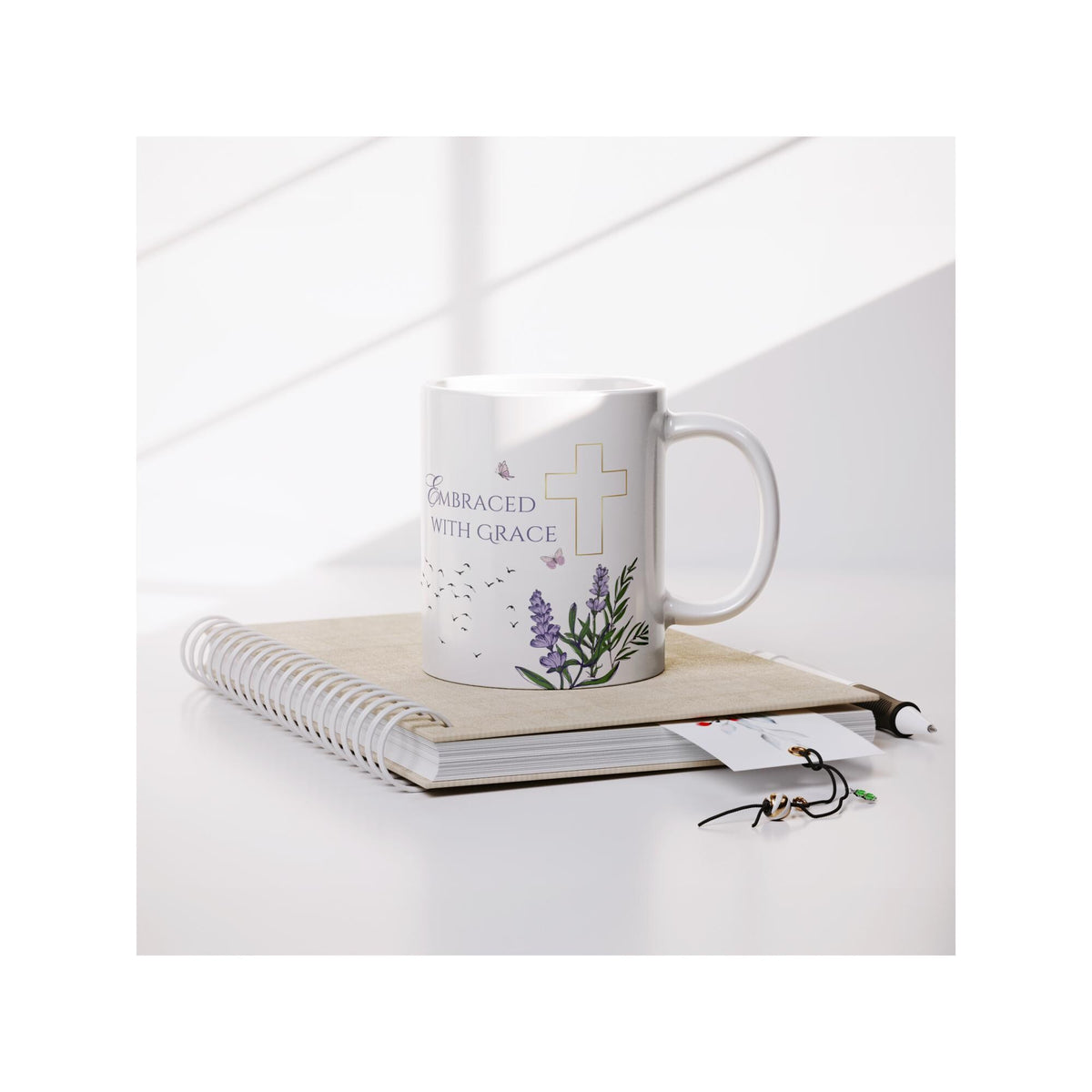 Embraced With Grace Floral Mug: Christian Inspirational Gift