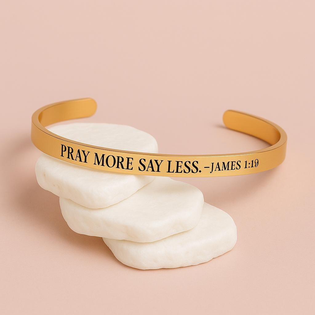 Pray More Say Less Cuff Bracelet: Christian Bible Verse Jewelry