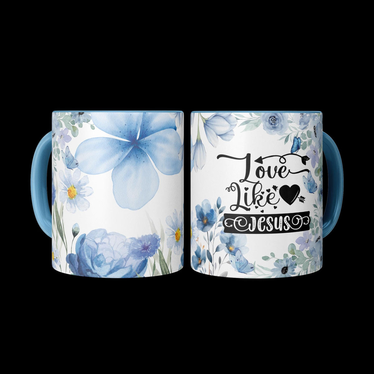 Love Like Jesus Blue Floral Ceramic Mug - Christian Gift