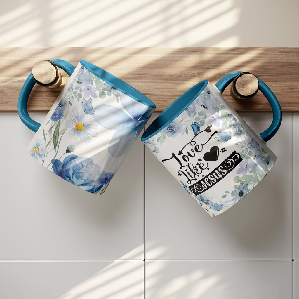 Love Like Jesus Blue Floral Ceramic Mug - Christian Gift