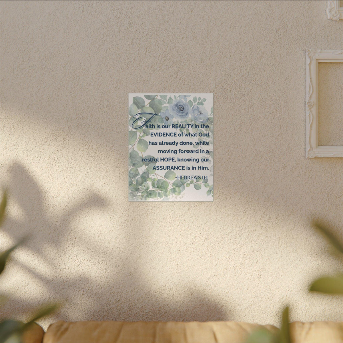 Eucalyptus Floral Canvas Wall Art: Inspirational Faith Quote