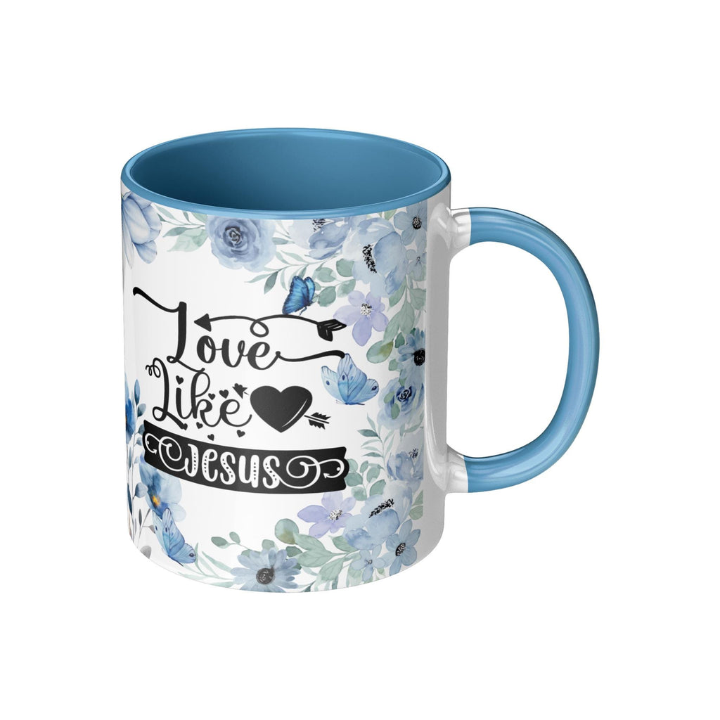 Love Like Jesus Blue Floral Ceramic Mug - Christian Gift