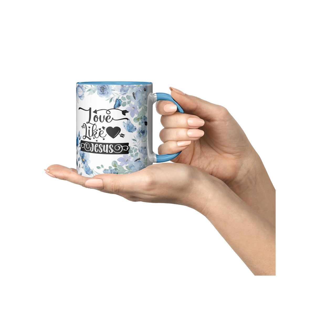 Love Like Jesus Blue Floral Ceramic Mug - Christian Gift