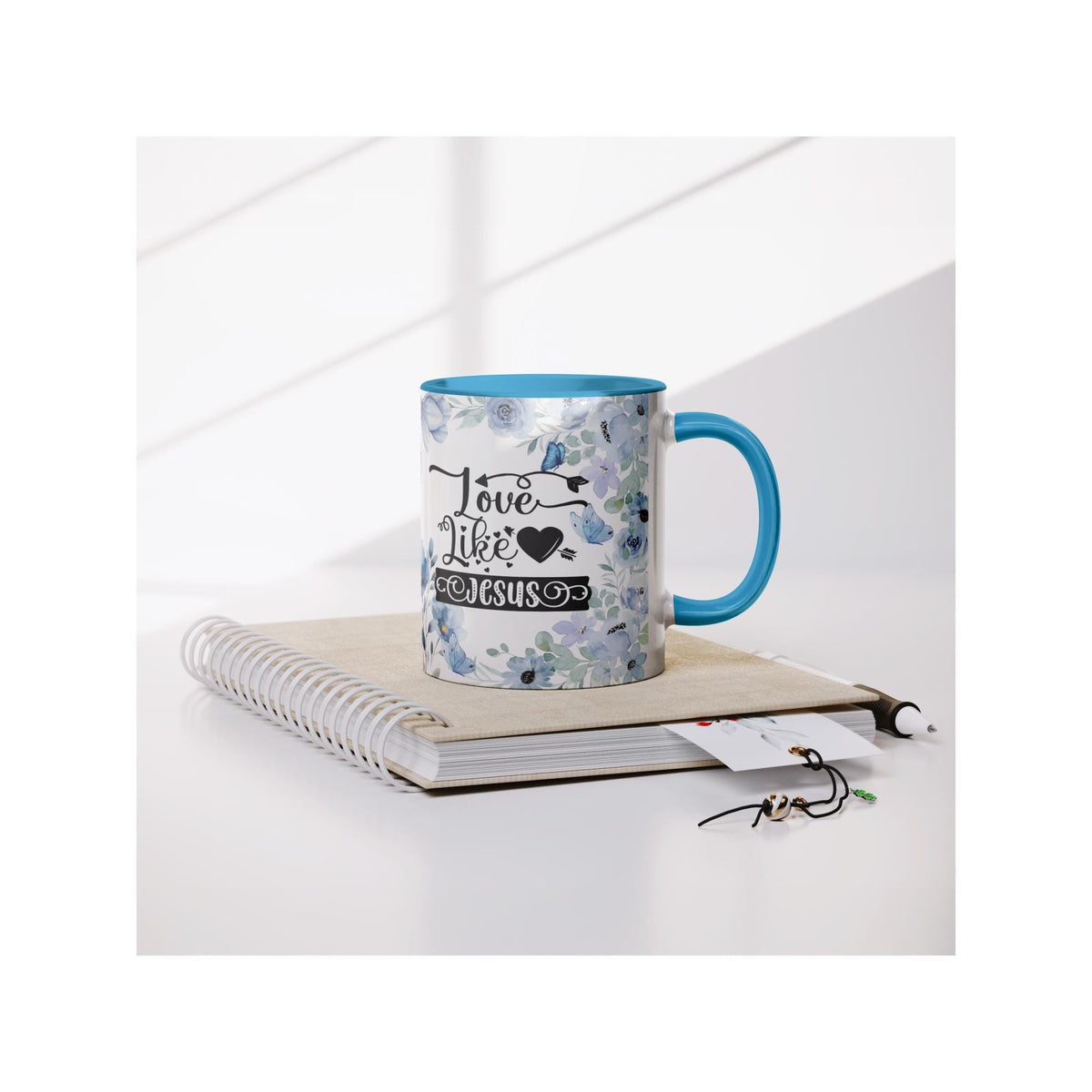 Love Like Jesus Blue Floral Ceramic Mug - Christian Gift