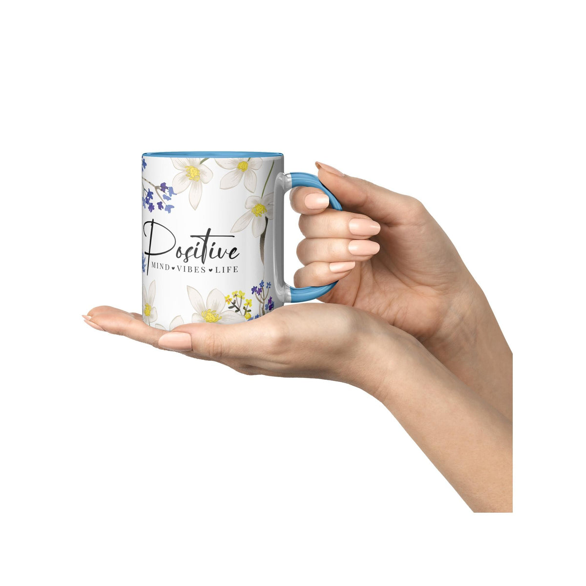 Floral Positive Vibes Coffee Mug, Inspirational Gift for Her