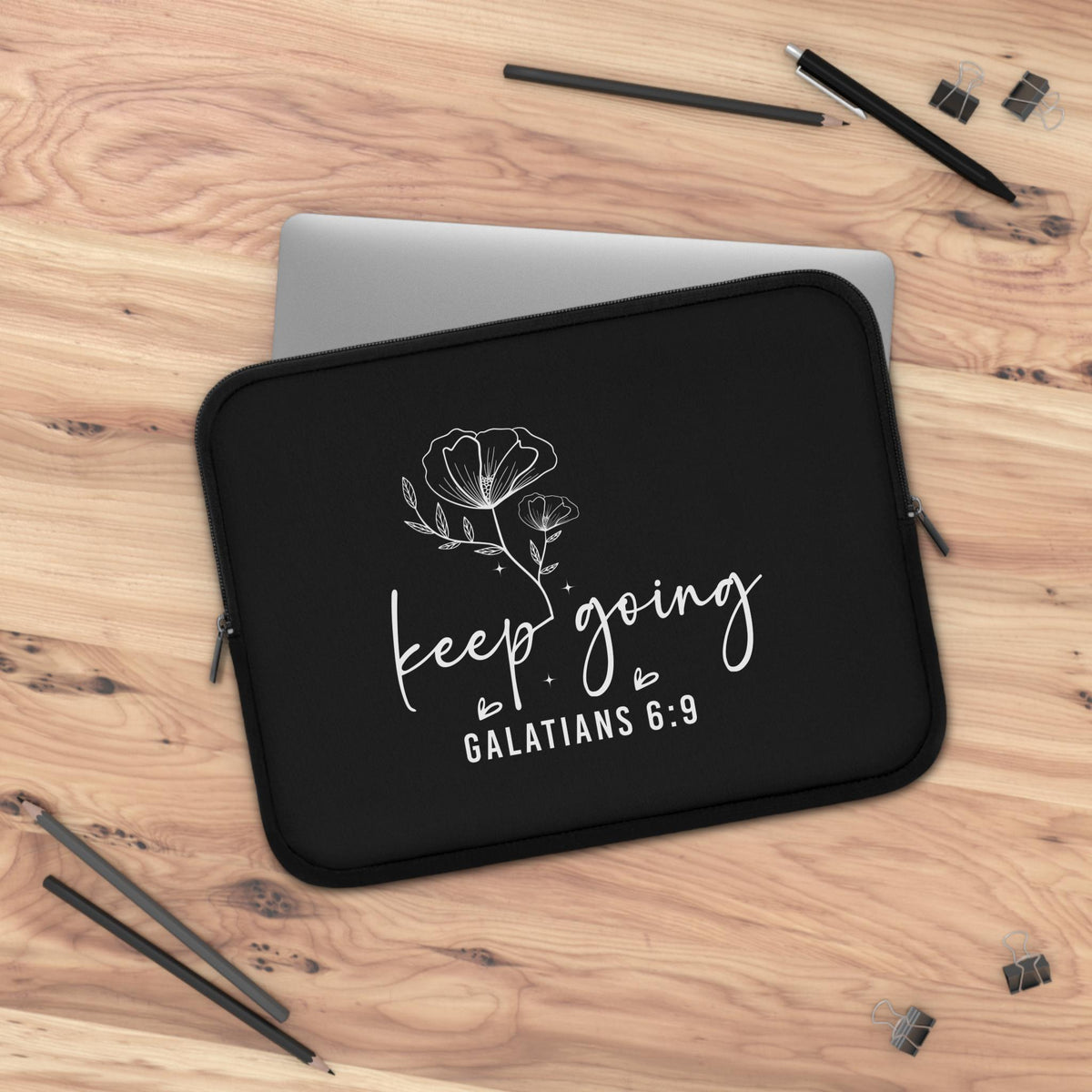 Floral Galatians 6:9 Laptop Sleeve | Christian "Keep Going" Motivational Gift