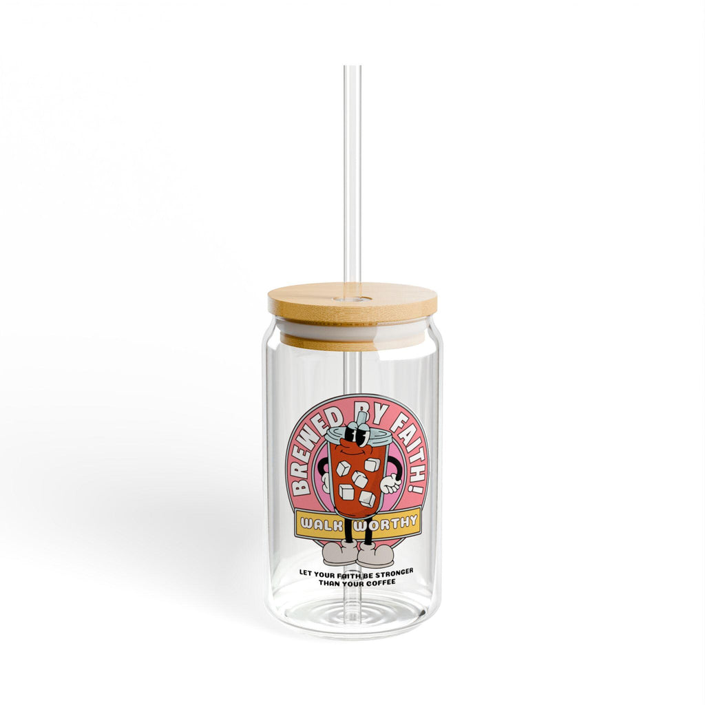 Christian Tumbler: "Brewed with Faith" Tempered Glass Summer Sipper