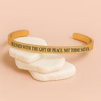 Inspirational Christian Cuff Bracelet: "Blessed With Peace, Not Today Satan"