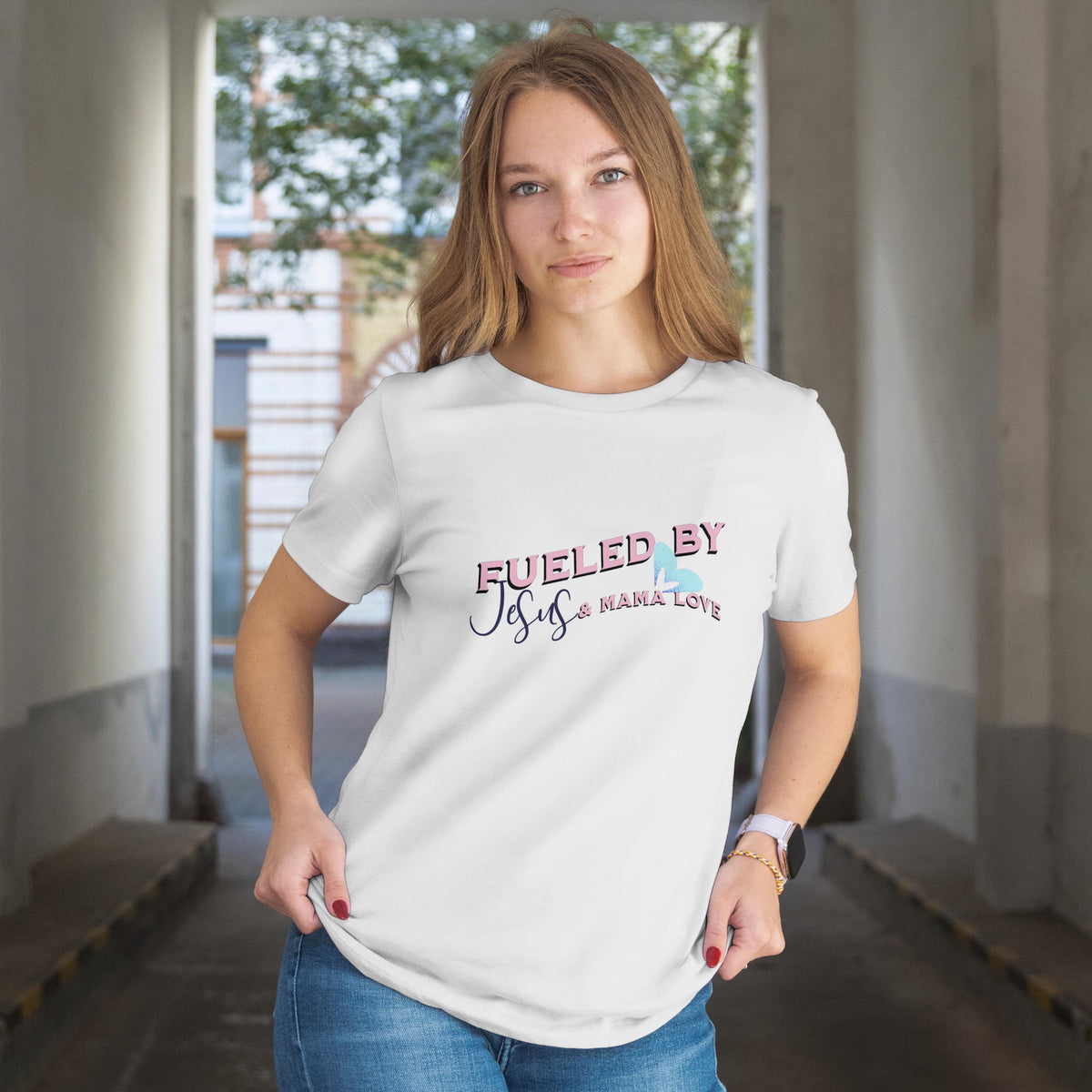 Fueled By Jesus & Mama Love T-Shirt - Christian Women's Graphic Tee