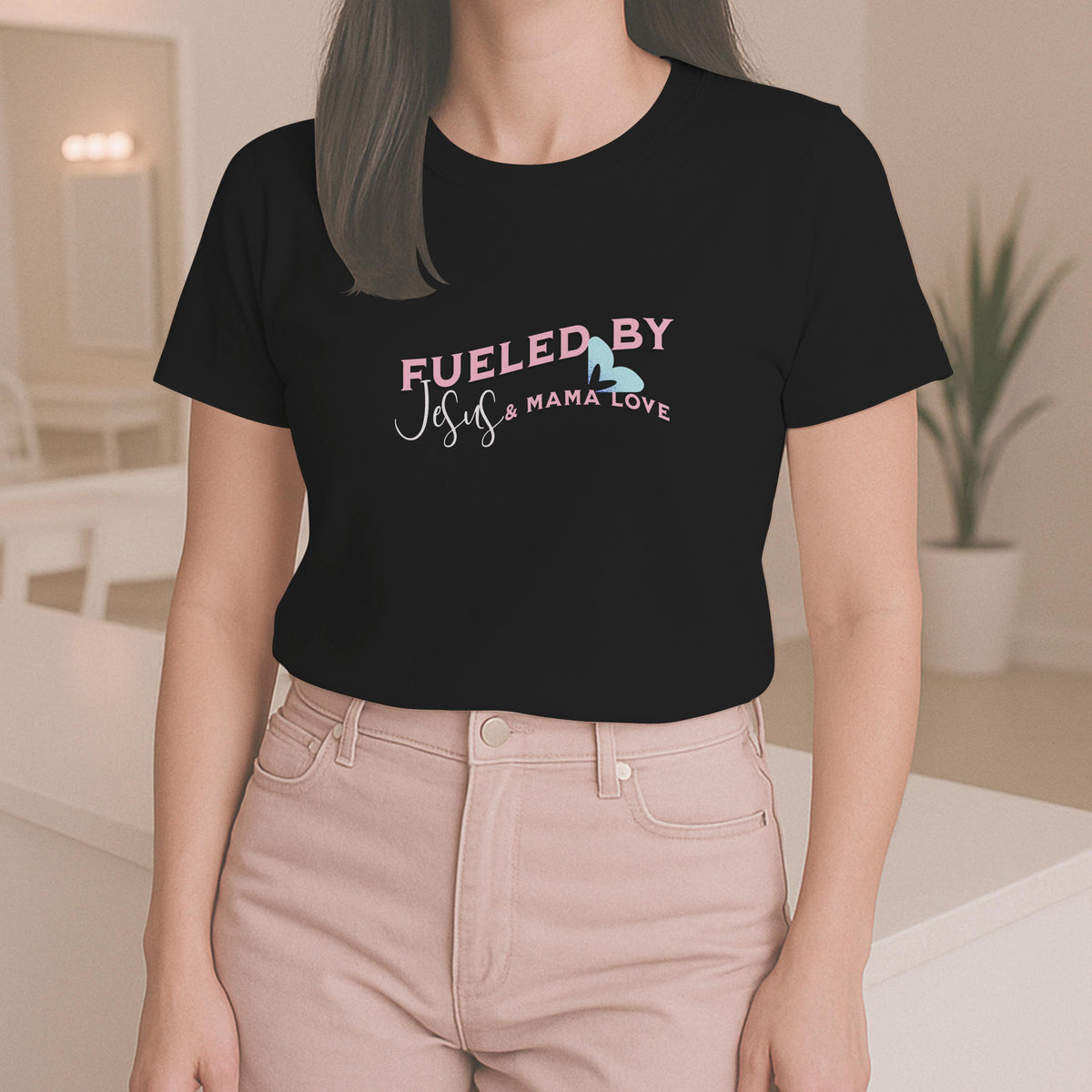 Fueled By Jesus & Mama Love T-Shirt - Christian Women's Graphic Tee