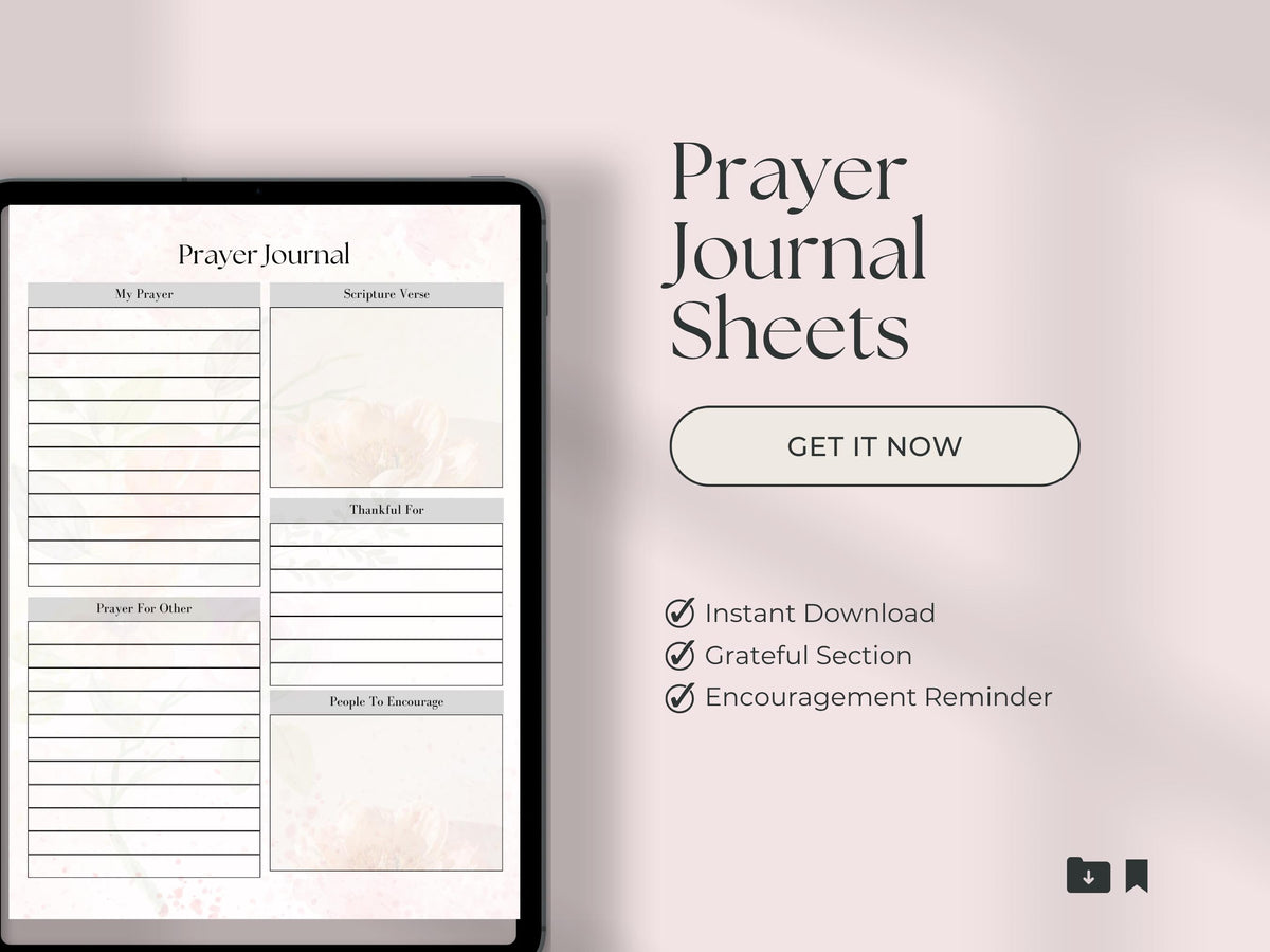 Christian Printable Prayer Journal, Instant Download, Home Management, Faith-Based Printable