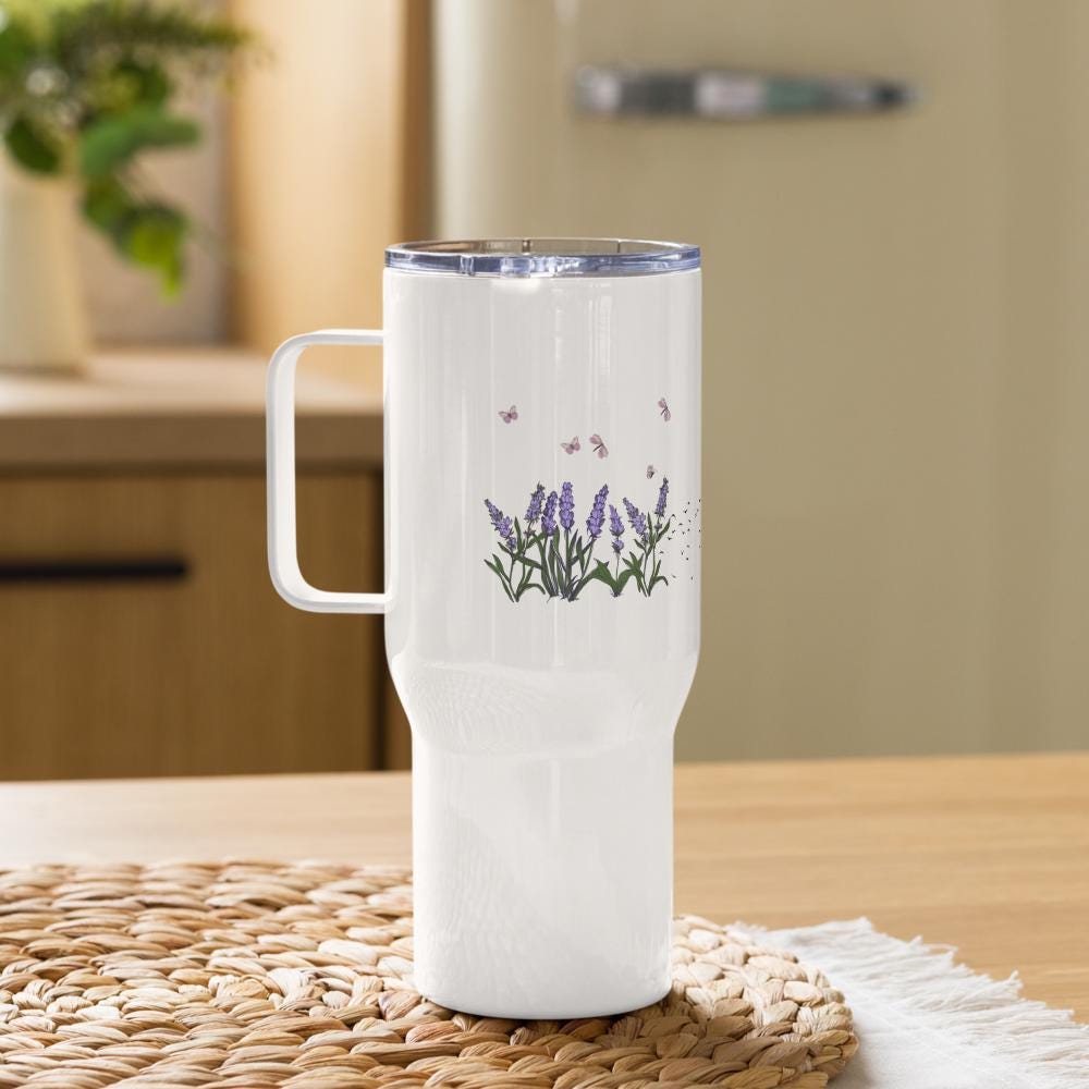 Embraced with Grace Christian Travel Mug | Lavender Floral Faith Tumbler