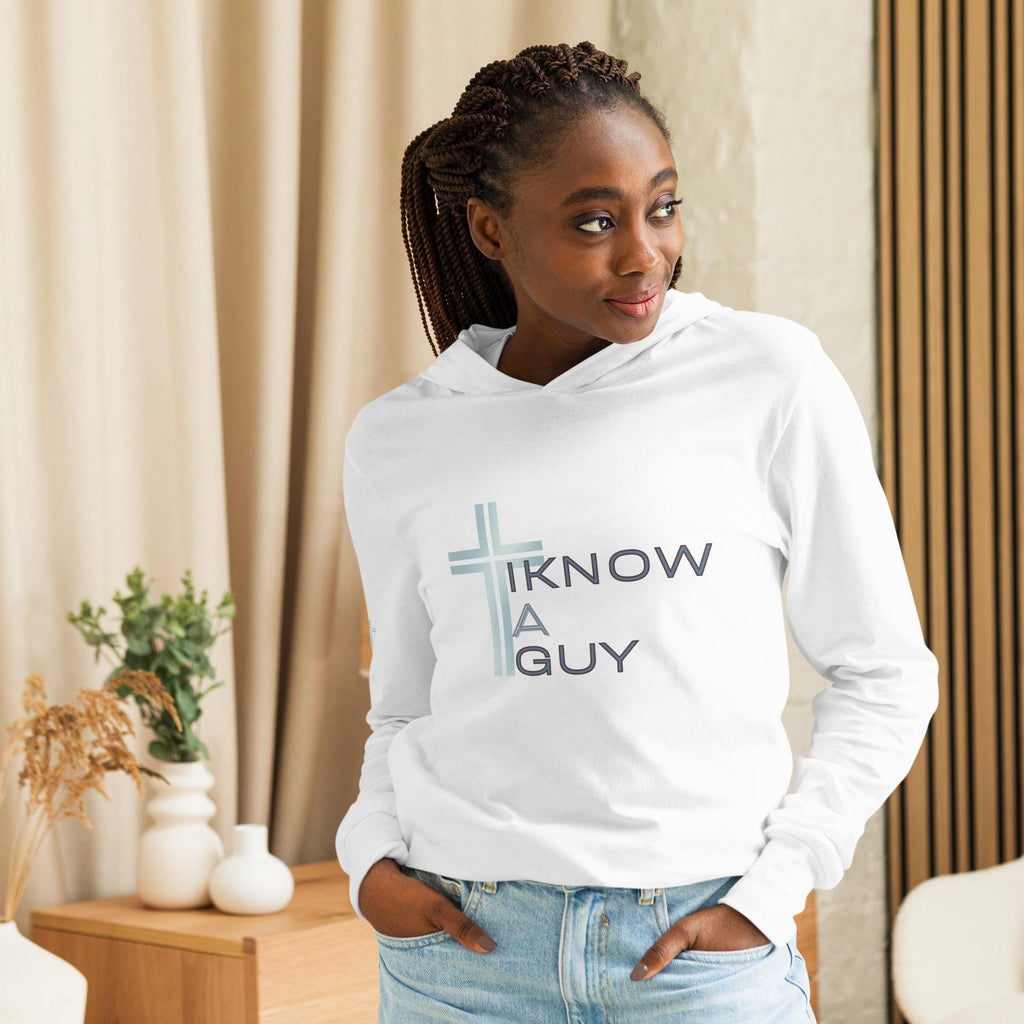 Christian Women's Hooded Tee, 'I Know a Guy' (Jesus), Christ-Based Gift For Her, Funny Religious Hoodie