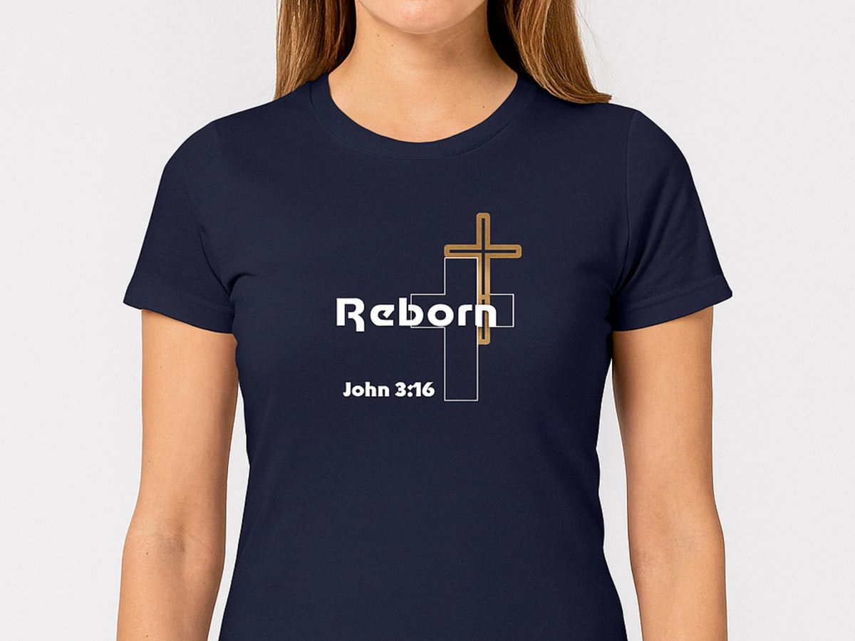 Women's Christian Tee: "Reborn" Cross Graphic Softstyle T-Shirt