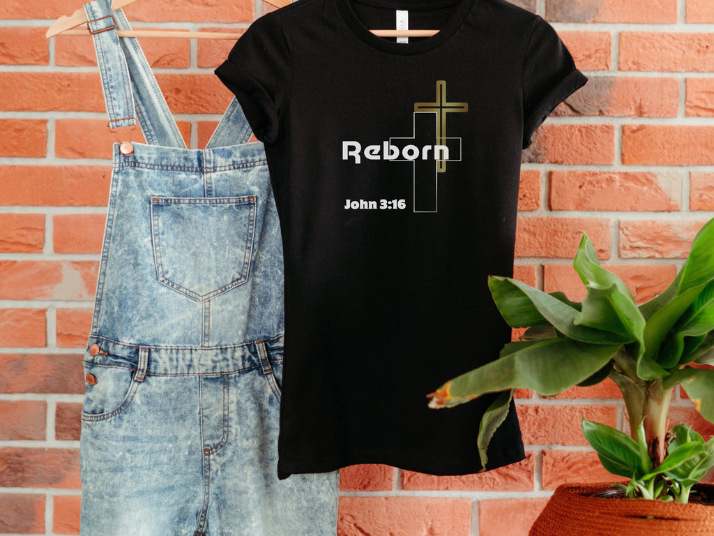 Women's Christian Tee: "Reborn" Cross Graphic Softstyle T-Shirt