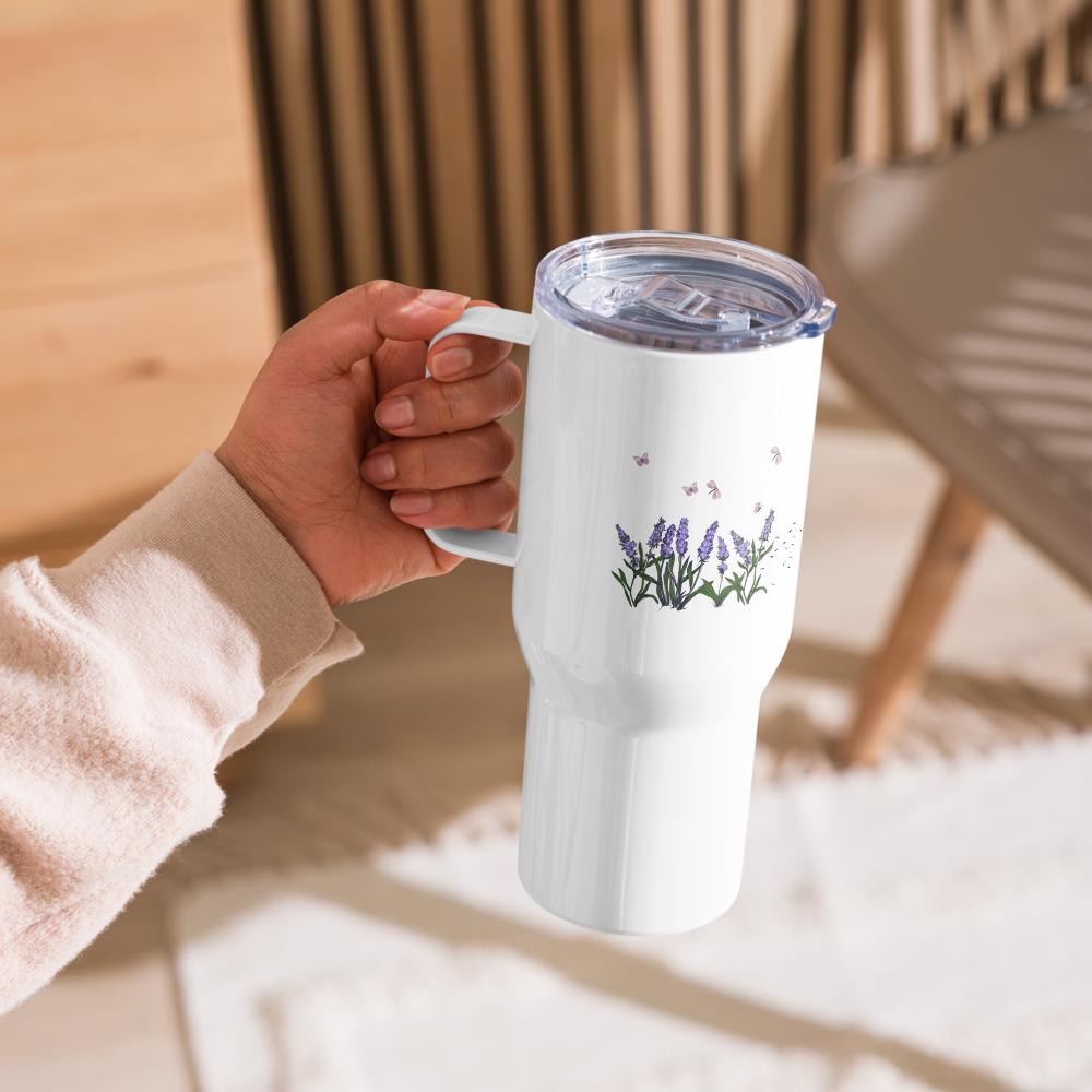Embraced with Grace Christian Travel Mug | Lavender Floral Faith Tumbler