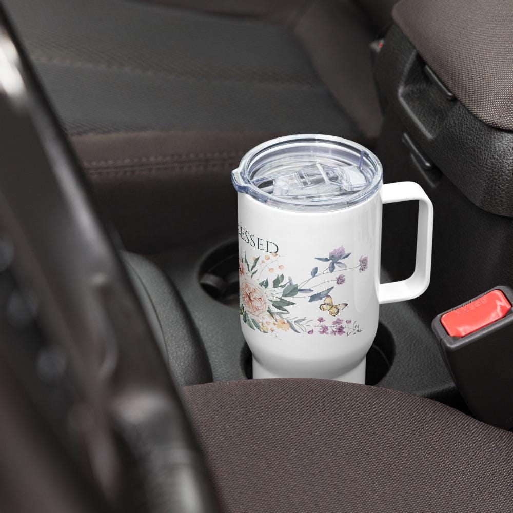 Christian Floral Travel Mug | Simply Blessed Coffee Tumbler