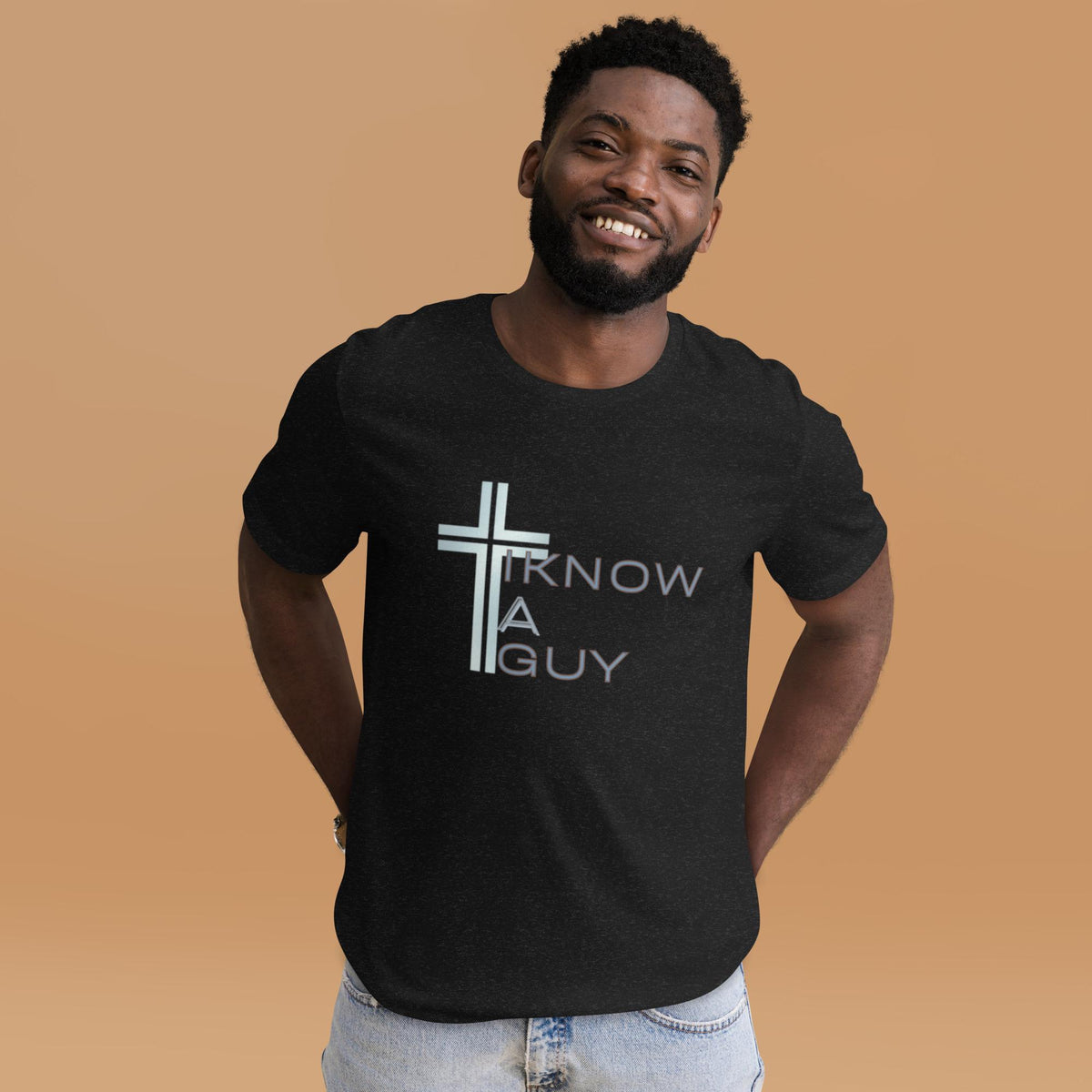 Christian Men's T-Shirt, Jesus, 'I Know a Guy' Cross Tee, Gift for Him, Mens Christian Apparel, Gift for Dad, Youth Leader Appreciation