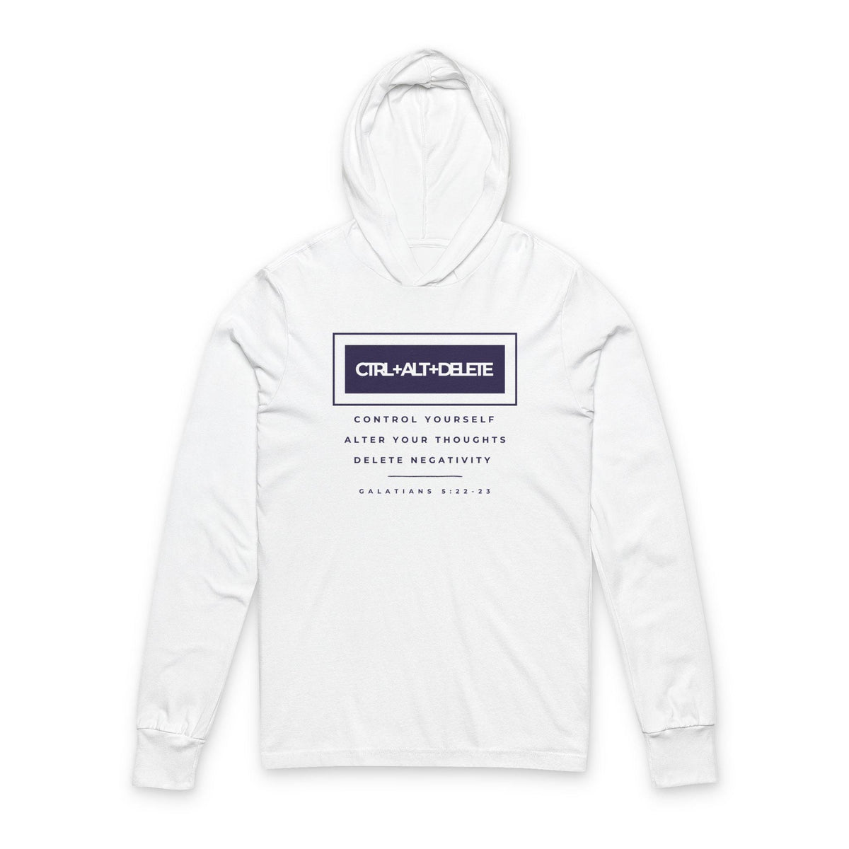 Christian Hooded Tee| Galatians 5:23 Ctrl Alt Delete | Unisex Faith Long Sleeve Shirt