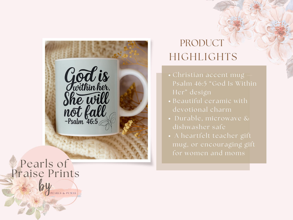 Christian Mug | Psalm 46:5 Encouragement | God Is Within Her Coffee Cup