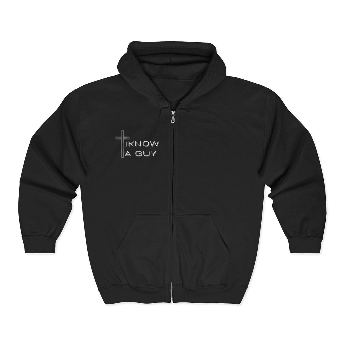 Unisex Christian 'I Know a Guy' Full-Zip Hoodie | Christ-Centered Cotton-Blend Sweater