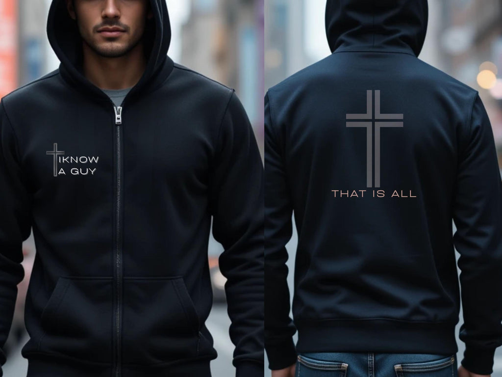 Unisex Christian 'I Know a Guy' Full-Zip Hoodie | Christ-Centered Cotton-Blend Sweater