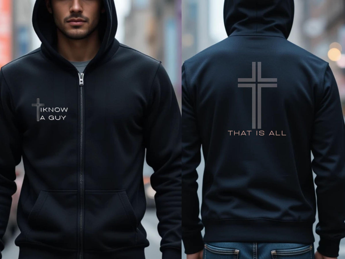Unisex Christian 'I Know a Guy' Full-Zip Hoodie | Christ-Centered Cotton-Blend Sweater