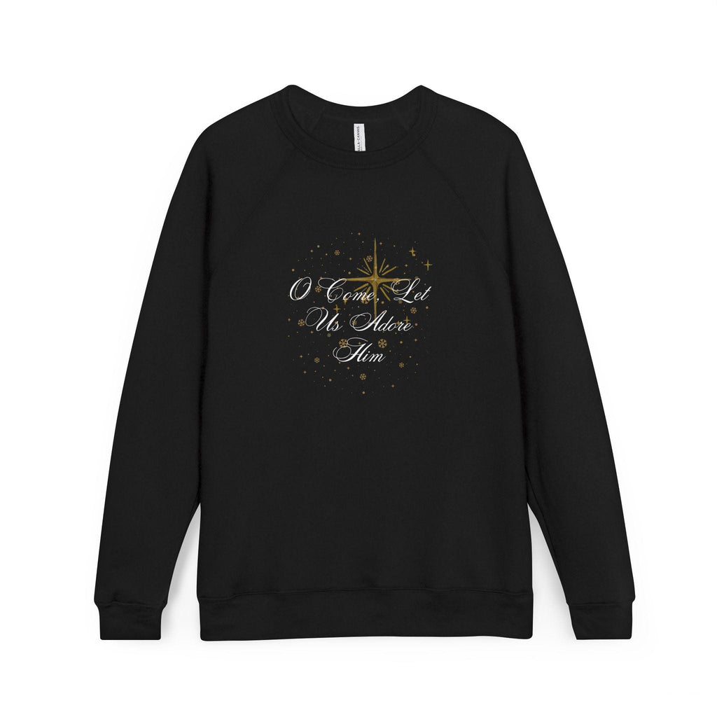 Christmas Christian Sweatshirt | 'O Come Let Us Adore Him' Sparkling Holiday Jesus Apparel for Women