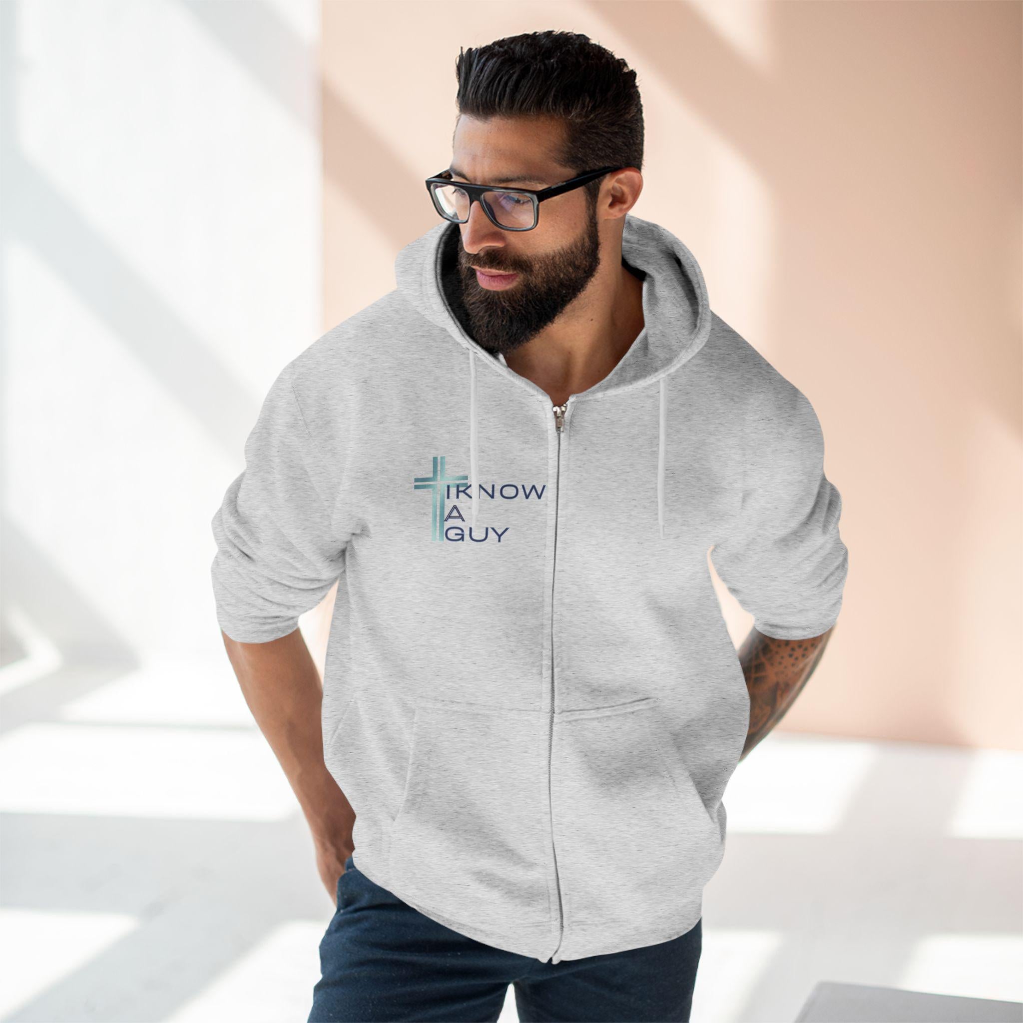 Christian 'I Know A Guy' Cross Hoodie | Faith Zip Up | Jesus Gift for Him