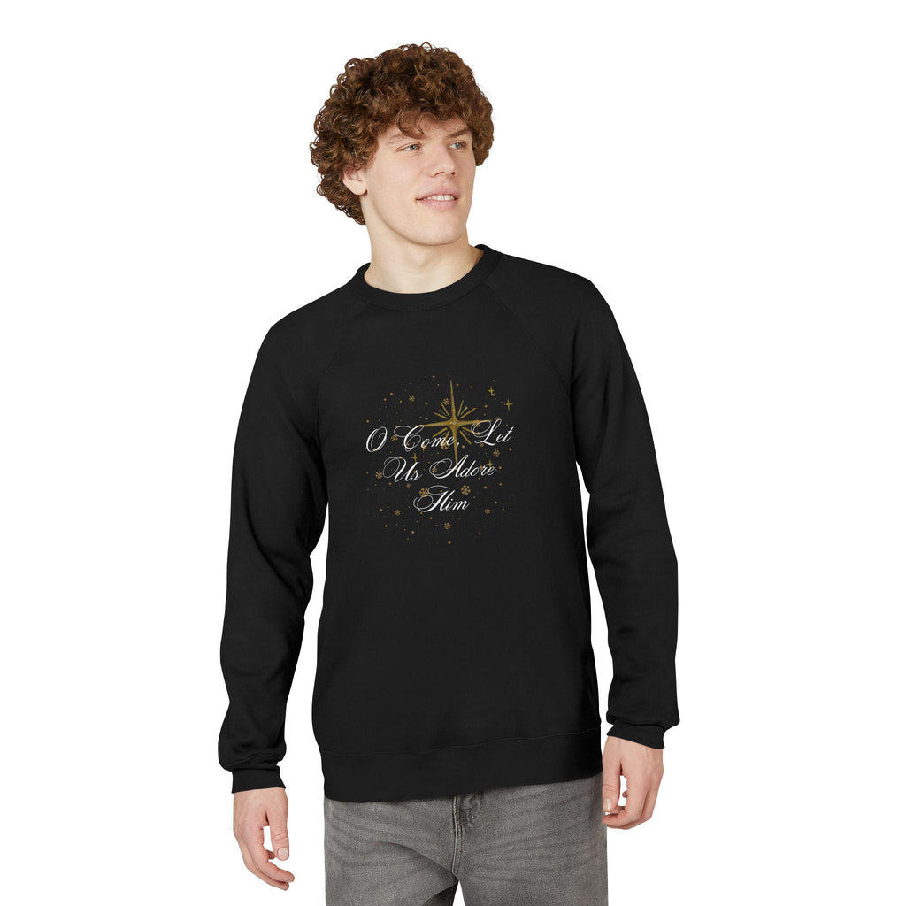 Christmas Christian Sweatshirt | 'O Come Let Us Adore Him' Sparkling Holiday Jesus Apparel for Women