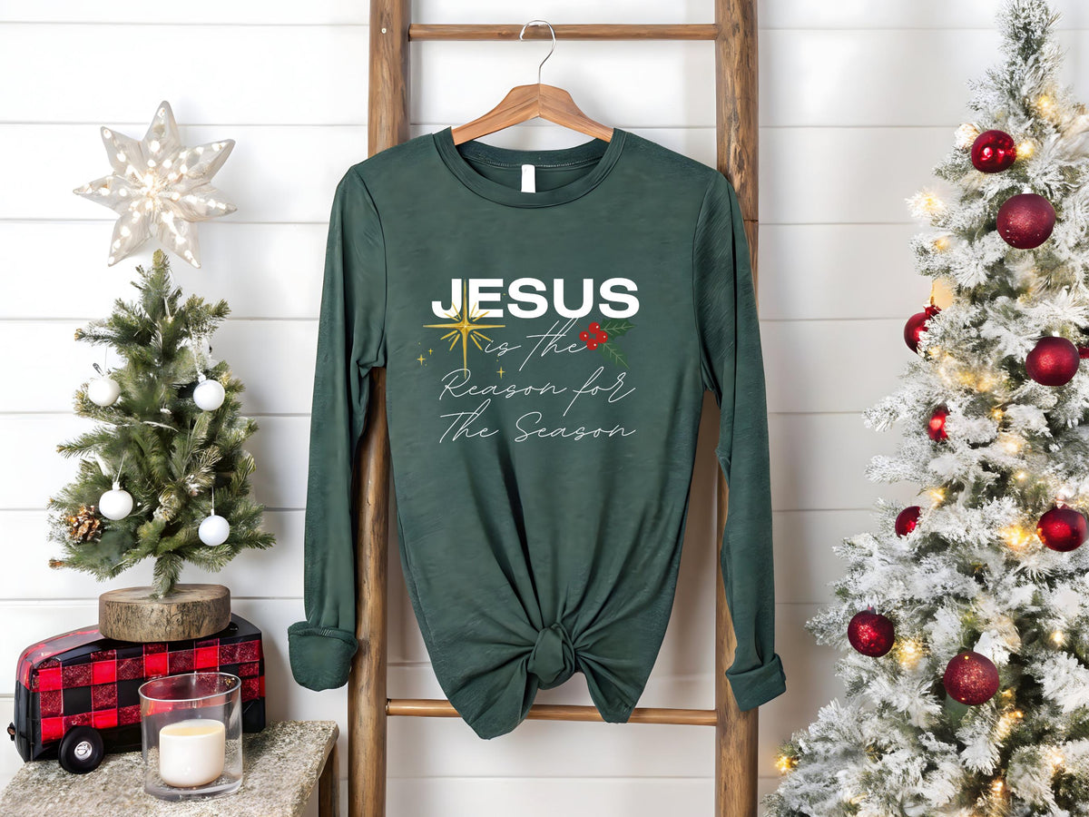 Jesus Is The Reason Long Sleeve Tee – Christian Christmas Shirt
