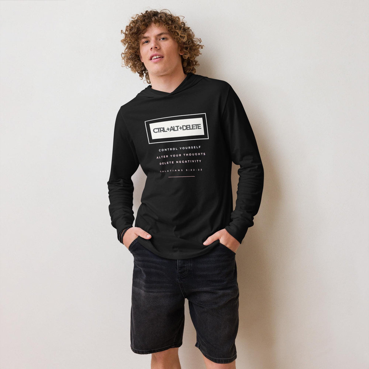 Christian Hooded Tee| Galatians 5:23 Ctrl Alt Delete | Unisex Faith Long Sleeve Shirt