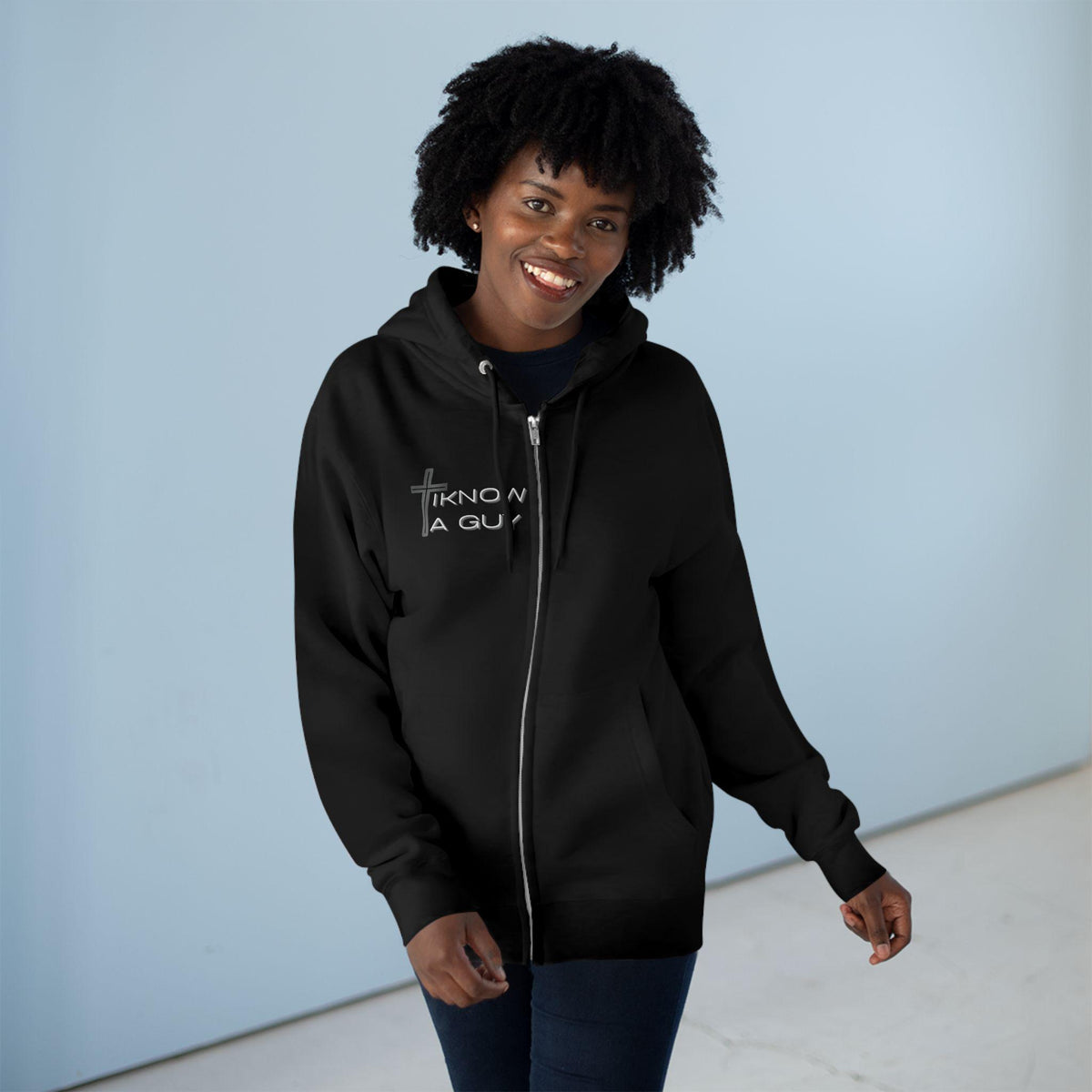 Christian 'I Know A Guy' Cross Hoodie | Faith Zip Up | Jesus Gift for Him