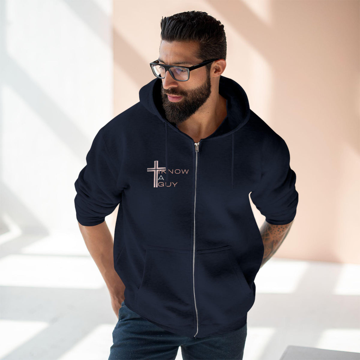 Christian 'I Know A Guy' Cross Hoodie | Faith Zip Up | Jesus Gift for Him