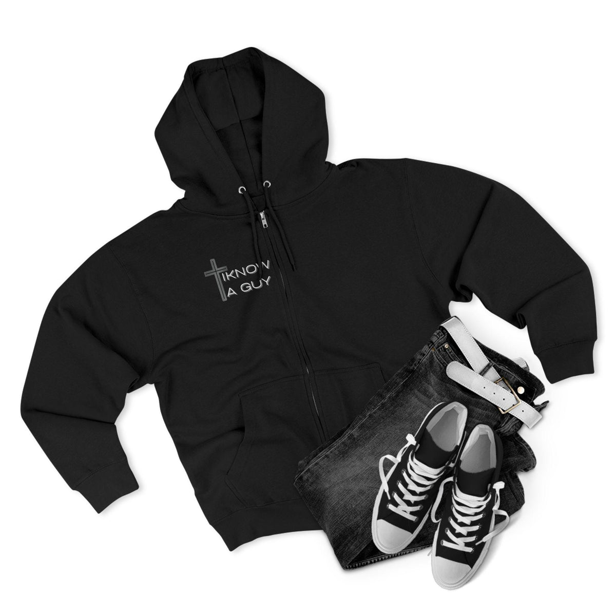 Christian 'I Know A Guy' Cross Hoodie | Faith Zip Up | Jesus Gift for Him