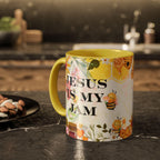 Jesus Is My Jam Mug | Bee Floral Honeycomb Design | Christian Coffee Mug | Faith-Based Gift