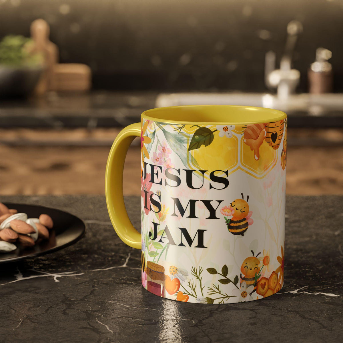 Jesus Is My Jam Mug | Bee Floral Honeycomb Design | Christian Coffee Mug | Faith-Based Gift