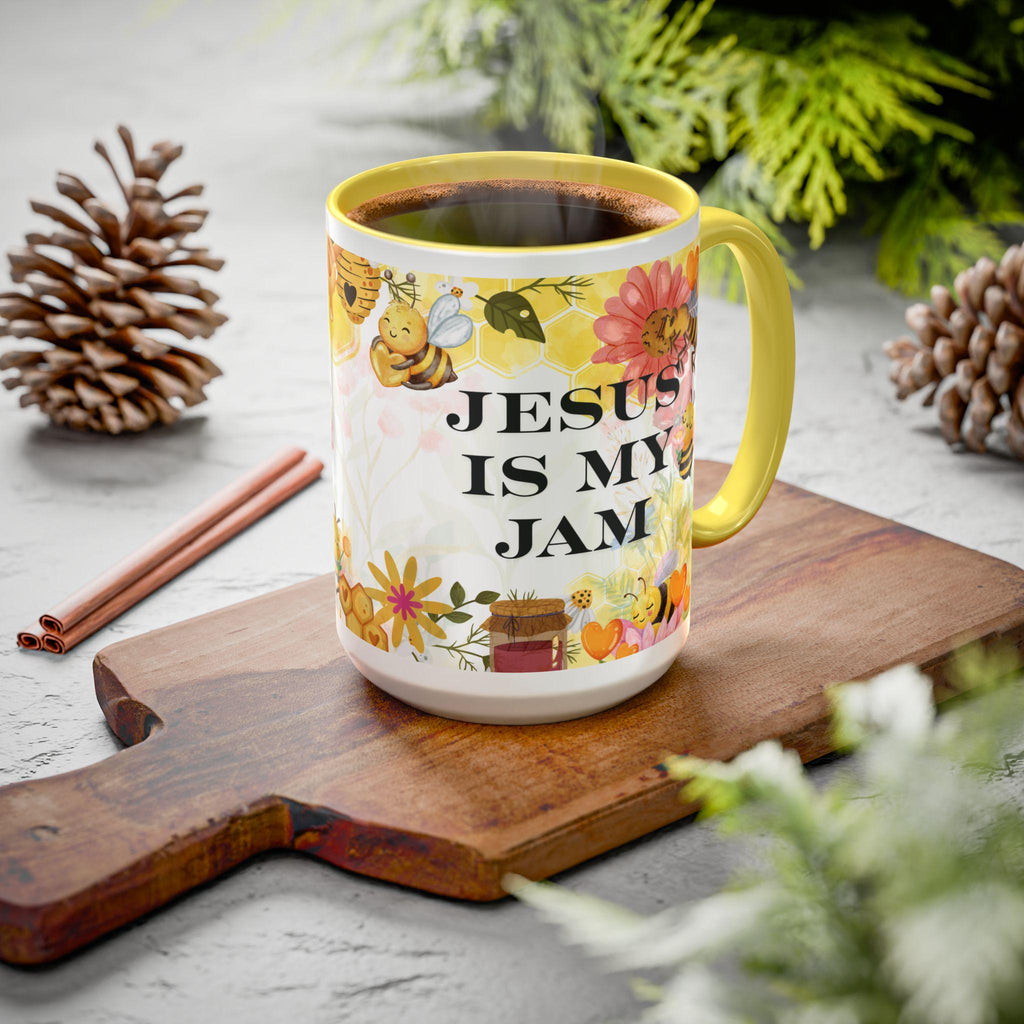 Jesus Is My Jam Mug | Bee Floral Honeycomb Design | Christian Coffee Mug | Faith-Based Gift