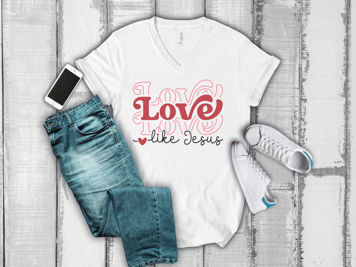 Christian Women's Tee | Love Like Jesus | Ladies V-Neck T-Shirt