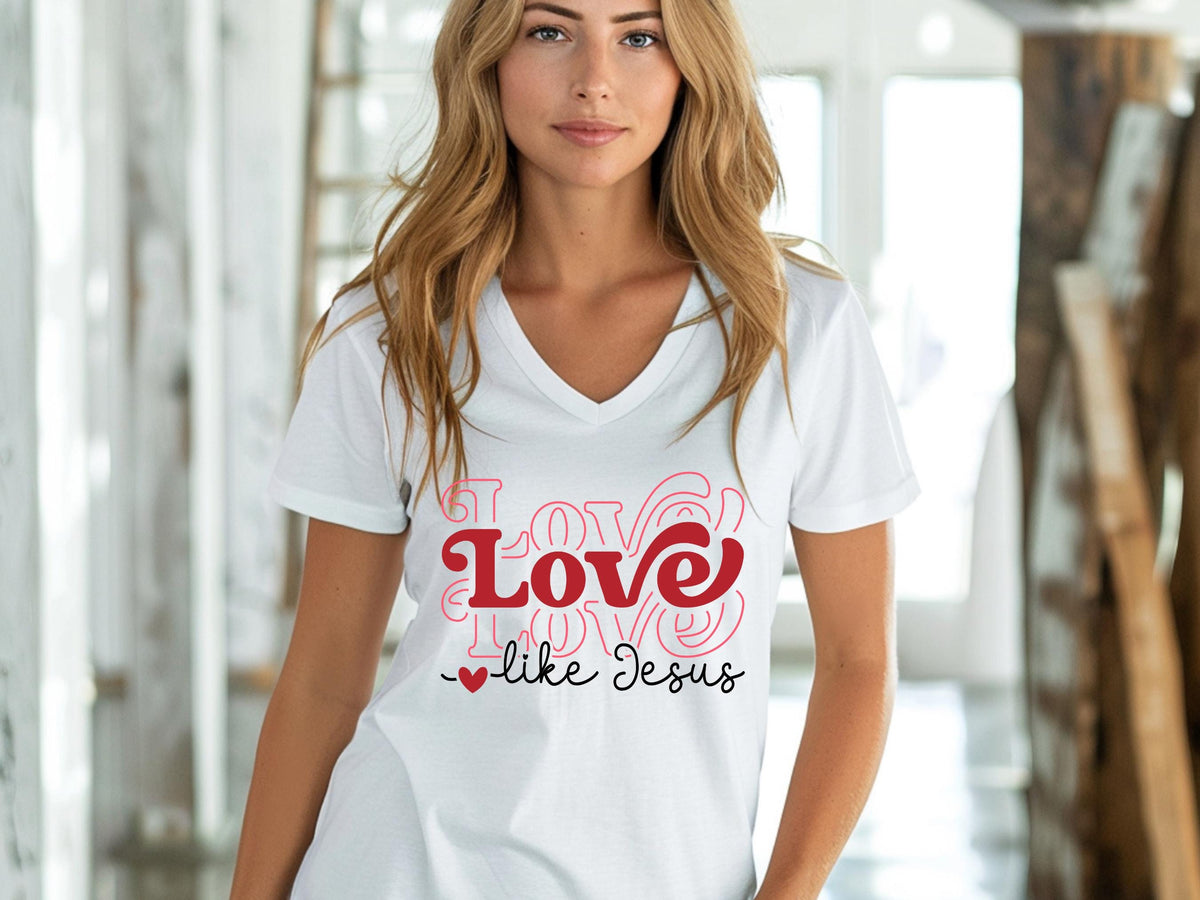 Christian Women's Tee | Love Like Jesus | Ladies V-Neck T-Shirt