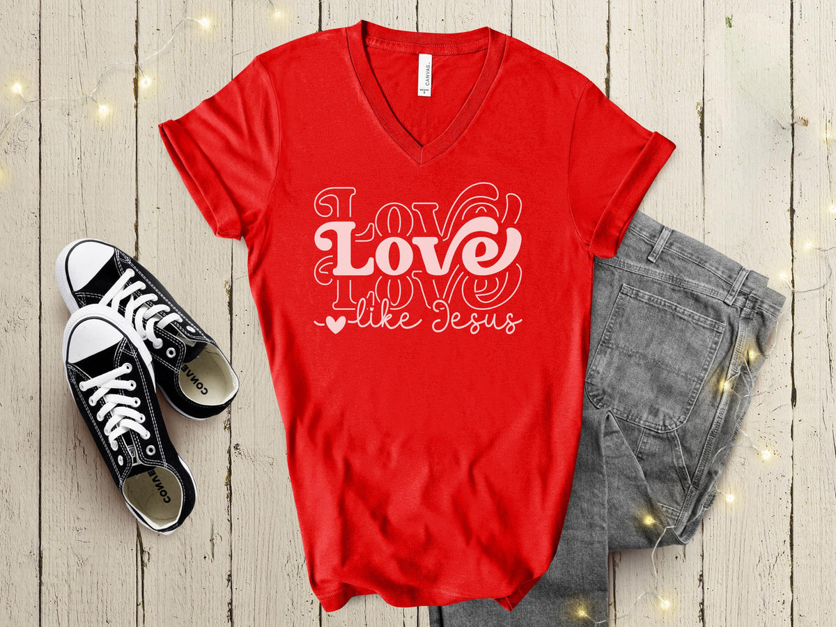 Christian Women's Tee | Love Like Jesus | Ladies V-Neck T-Shirt